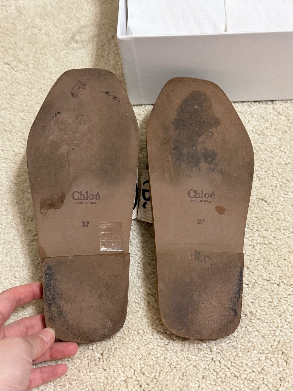 Chloé Beige Canvas Logo Slide Sandals with Brown Footbed - Picture 4 of 5